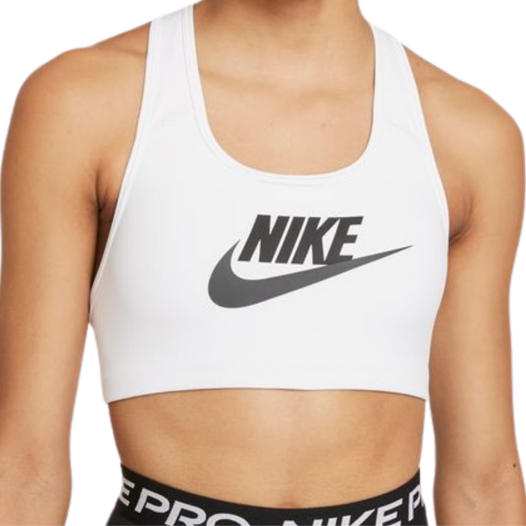 Nike Women's Swoosh Futura Sports Bra (XS, White)