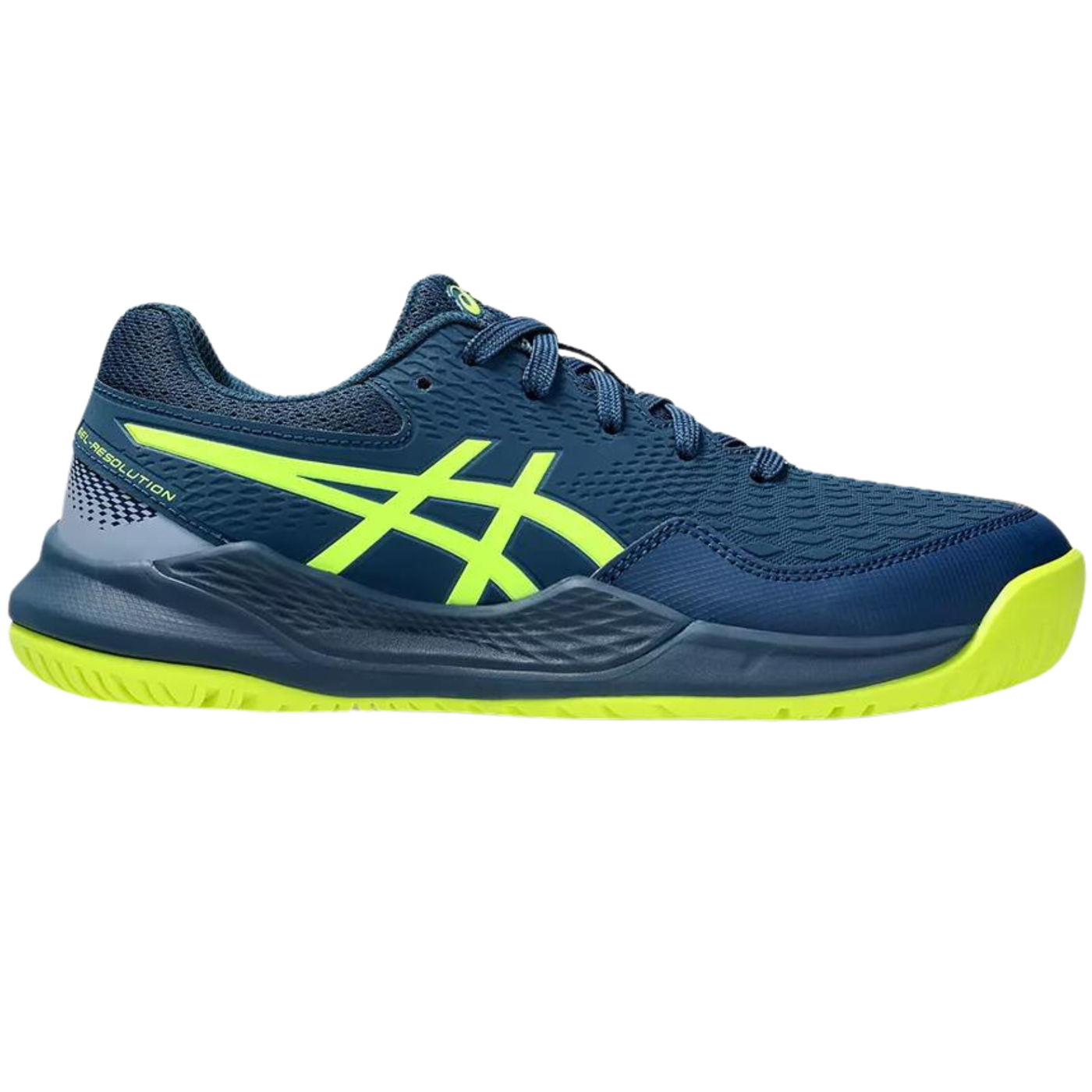 Asics Gel Resolution 9 Clay Youth Tennis Shoes Mako Blue Safety Yell TennisGear