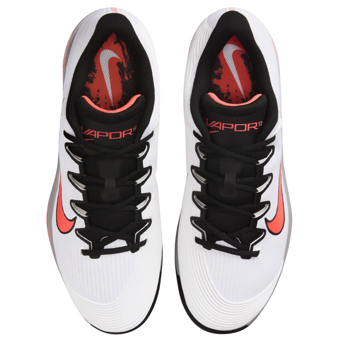 Nike Zoom Vapor 12 Mens Hard Court Tennis Shoes - White/Hot Lava Wolf Grey