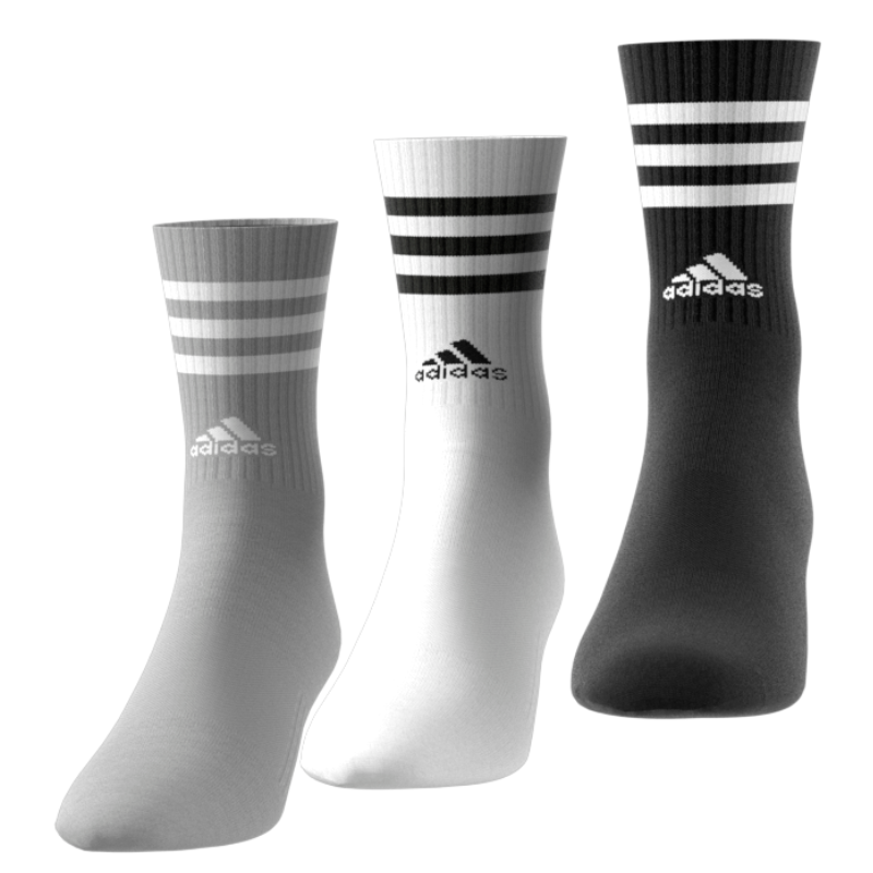 Adidas  3-Stripes Cushioned Crew Socks 3 Pairs  - White/Black/Grey