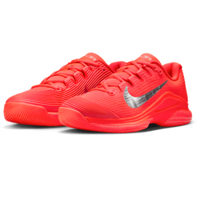 Nike Vapor 12 Premium Womens Hard Court Tennis Shoes - Bright Crimson/Metallic Silver