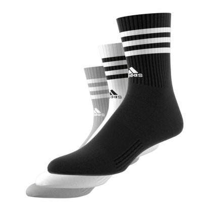 Adidas  3-Stripes Cushioned Crew Socks 3 Pairs  - White/Black/Grey