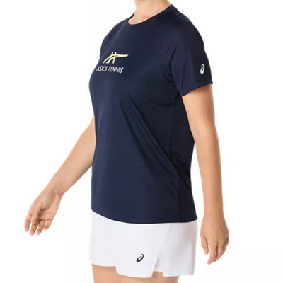 Asics Women Court Tennis Graphic Tee - Midnight/Huddle Yellow