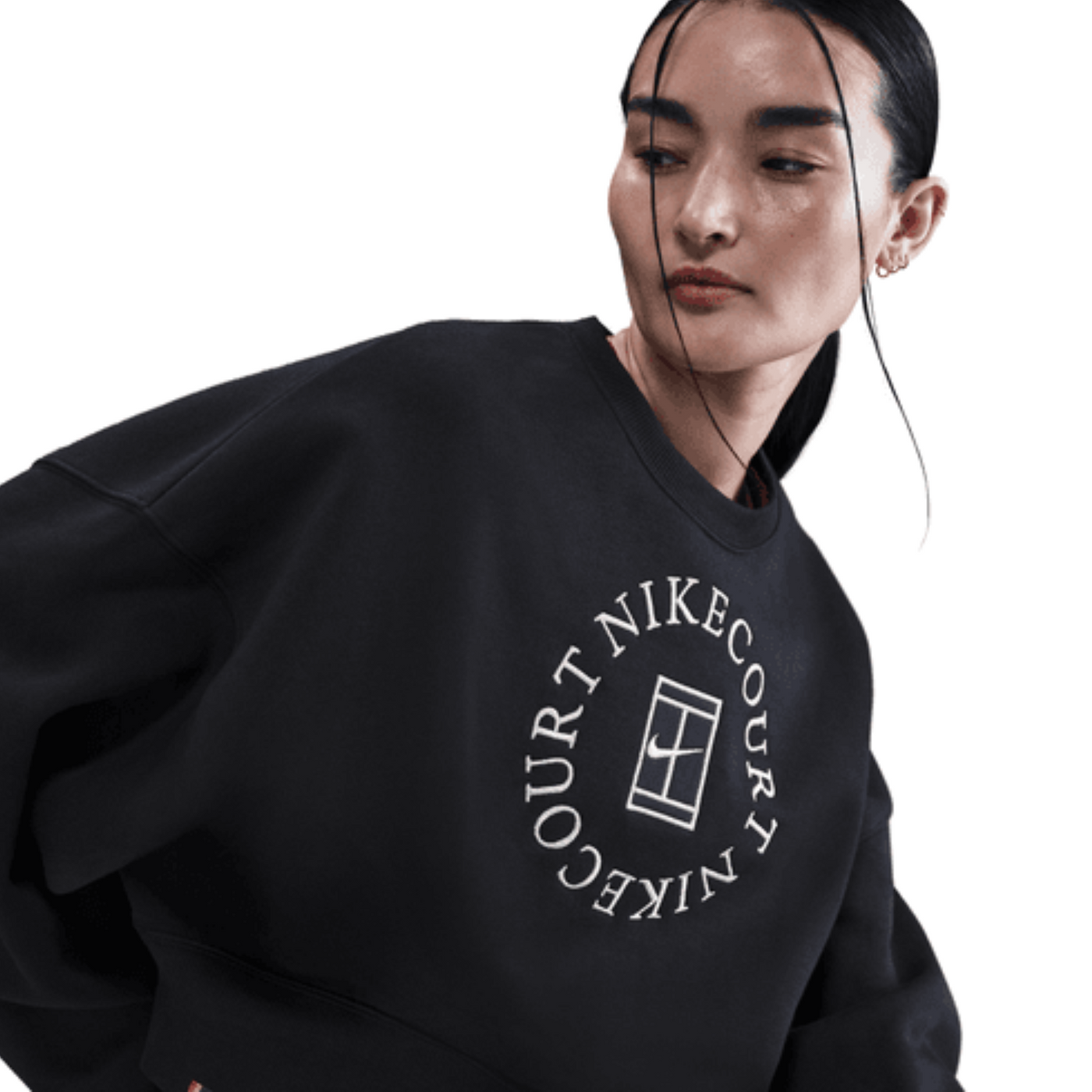 nike court fleece sports inspired crew sweat in black