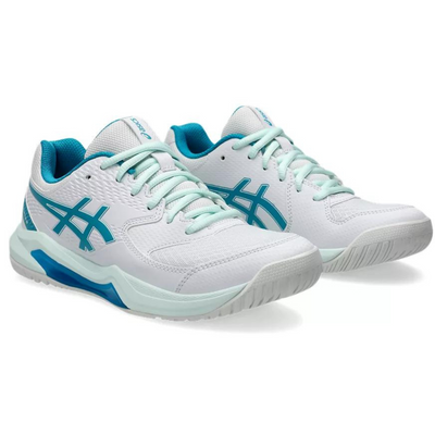 Asics Gel Dedicate 8 Womens Tennis Shoes - White/Teal Blue