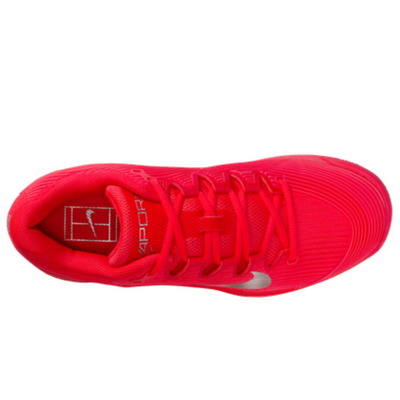 Nike Vapor 12 Premium Womens Hard Court Tennis Shoes - Bright Crimson/Metallic Silver