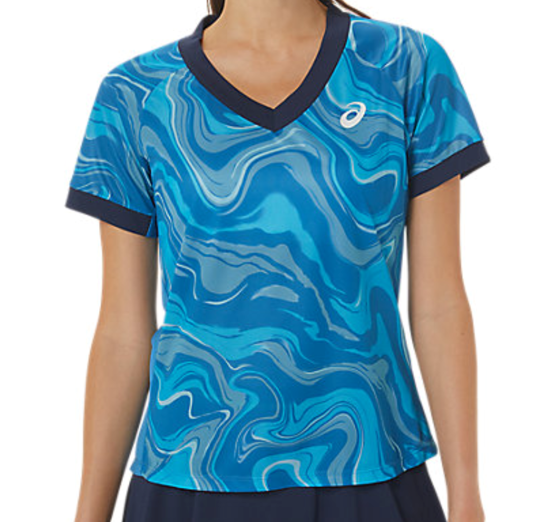 Asics Reborn Blue Match Graphic Short Sleeved Women Top