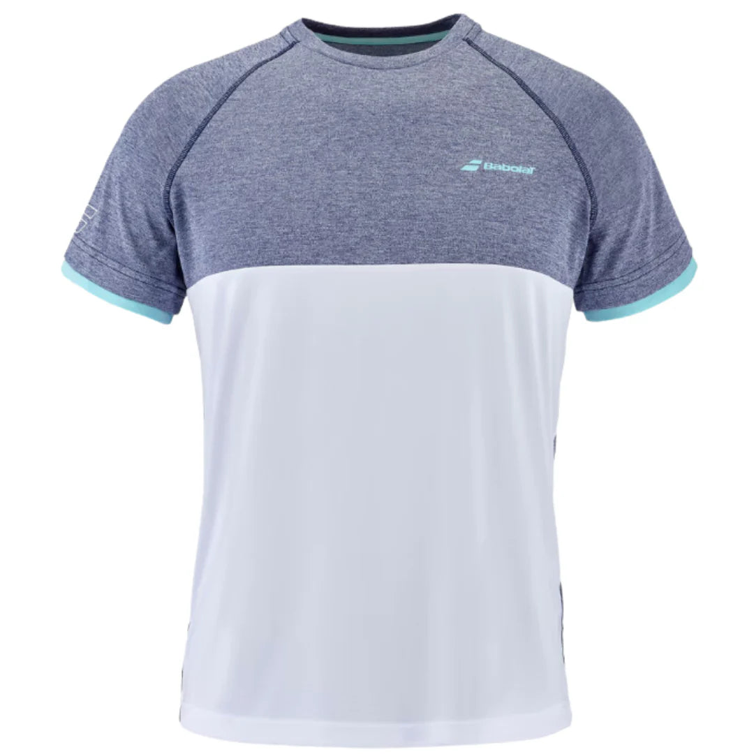 Babolat Play Crew Neck  Men's Tee - White/Heather Blue