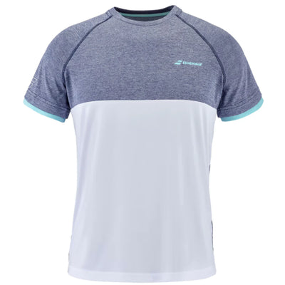 Babolat Play Crew Neck  Men's Tee - White/Heather Blue