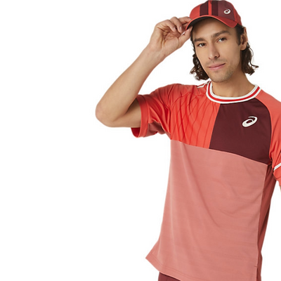 Asics Match Short Sleeve Mens Tennis Top - Red Snapper