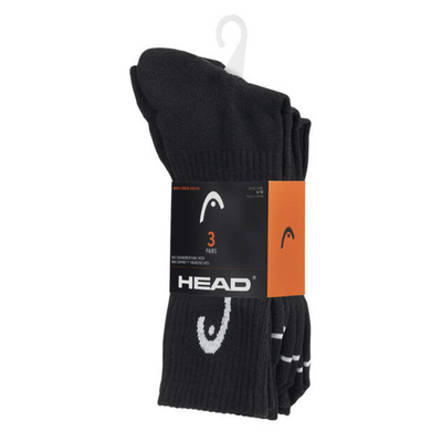 Head 3-Pack Half Cushion Crew Mens Tennis Socks - Black