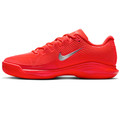 Nike Vapor 12 Premium Womens Hard Court Tennis Shoes - Bright Crimson/Metallic Silver