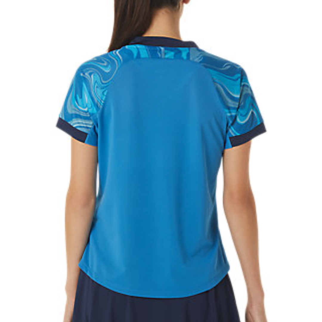 Asics Reborn Blue Match Graphic Short Sleeved Women Top