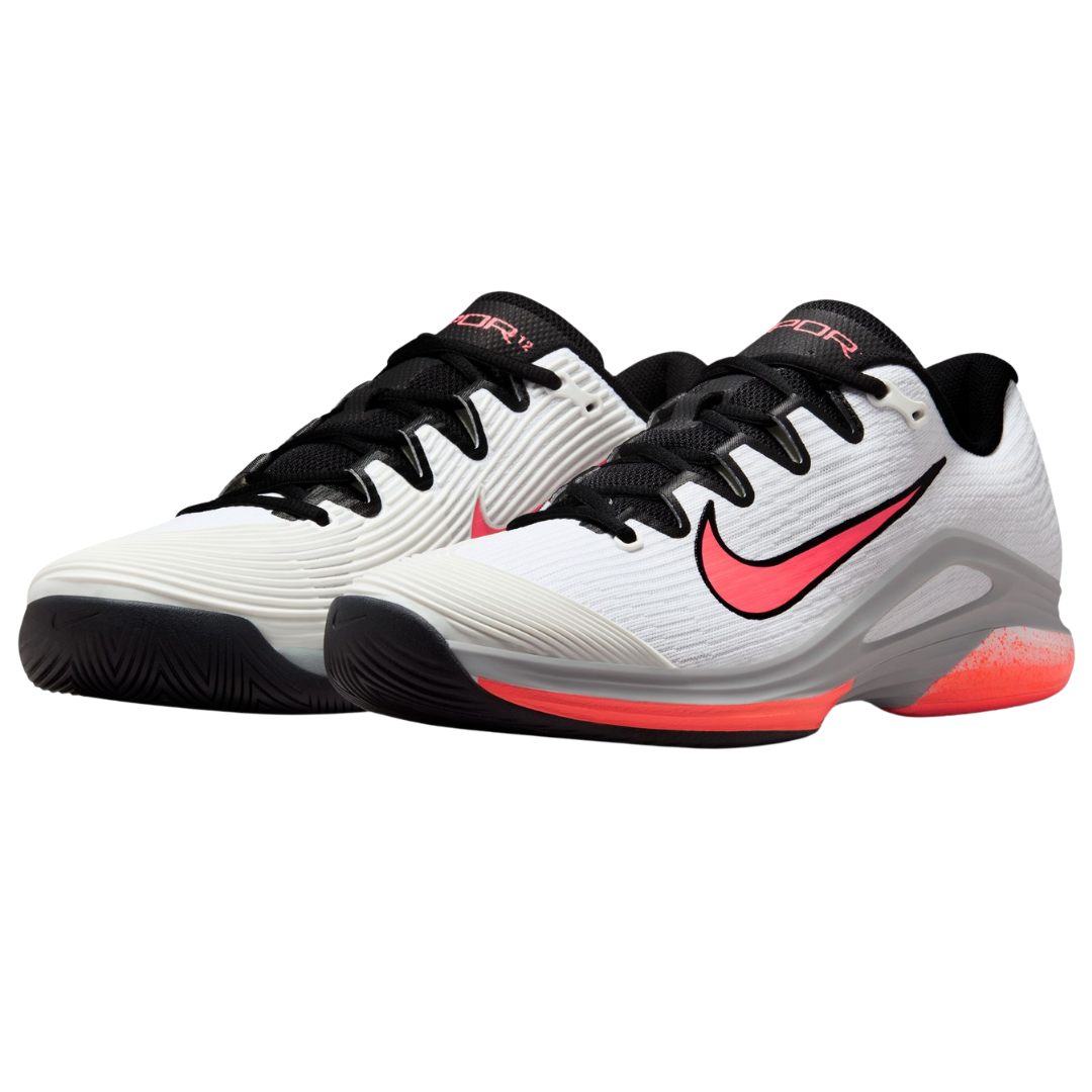 Nike Zoom Vapor 12 Mens Hard Court Tennis Shoes - White/Hot Lava Wolf Grey
