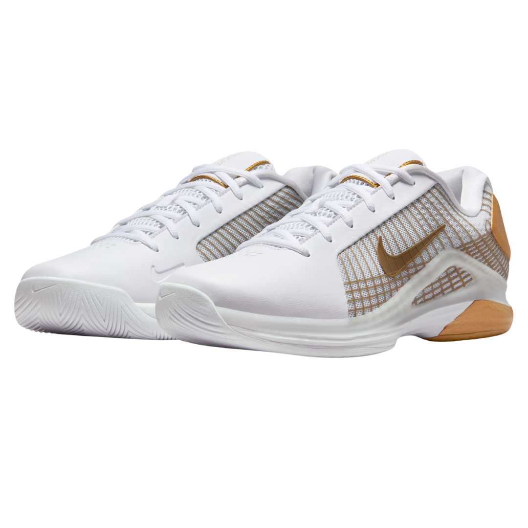 Nike Vapor 12 Hypersmash Mens Hard Court Tennis Shoes - White/Metallic Gold Pure Platinum
