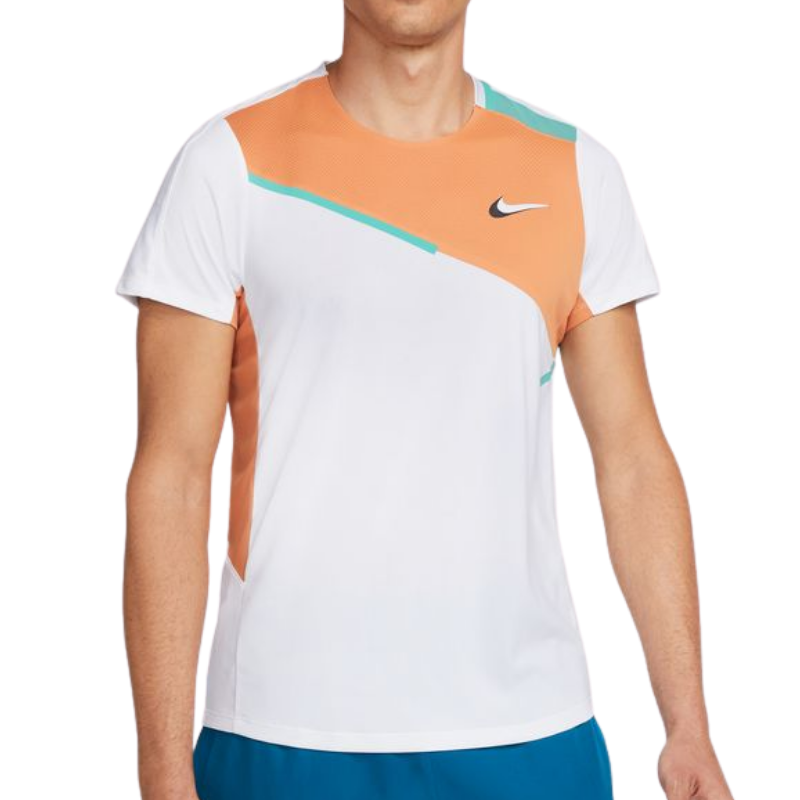 Nike Court Dri-FIT Slam Mens Tennis Top - White/Hot Curry/Wahed Teal/White
