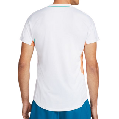 Nike Court Dri-FIT Slam Mens Tennis Top - White/Hot Curry/Wahed Teal/White