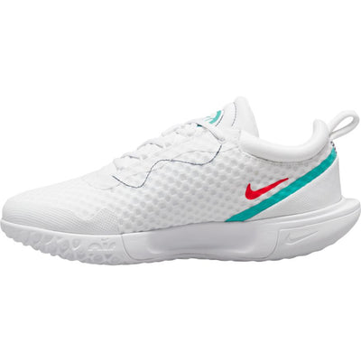 Nike Womens Zoom Court Pro Tennis Shoes - White/Washed Teal/Habanero Red