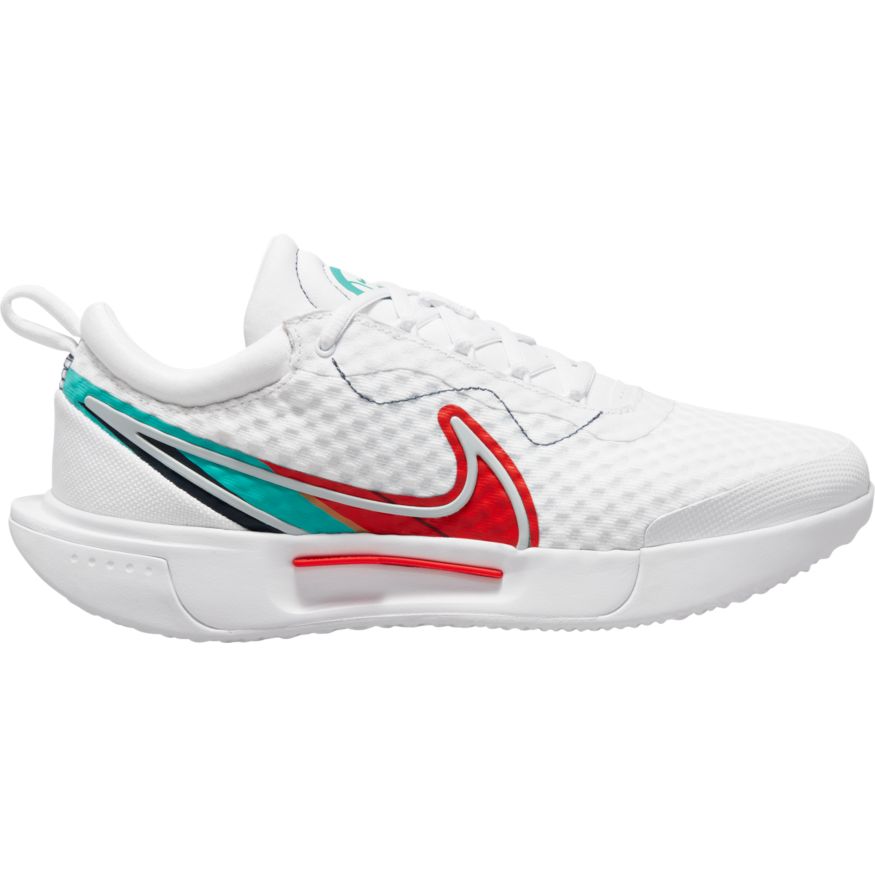 Nike Womens Zoom Court Pro Tennis Shoes - White/Washed Teal/Habanero Red